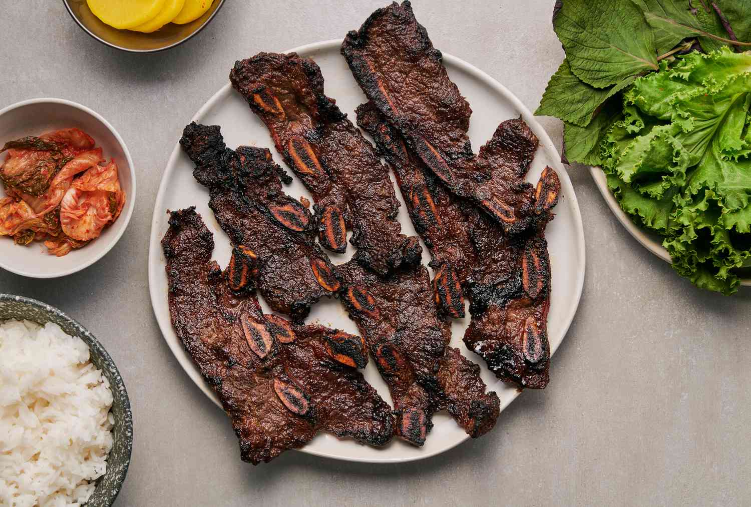 Grilled kalbi short ribs on a plate