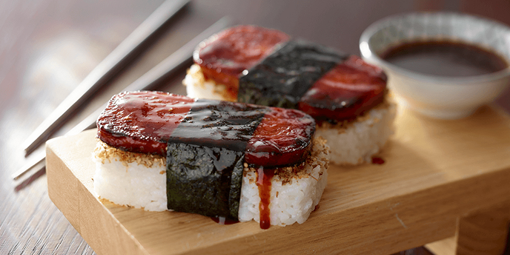 Spam musubi wrapped with nori